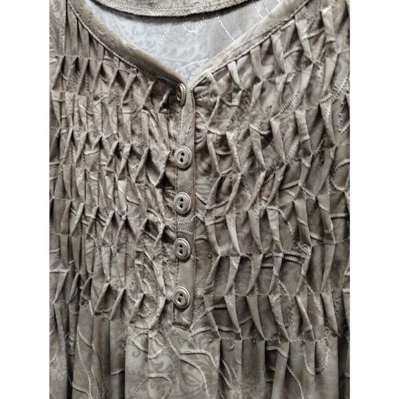New Directions Women's Size XL Brown Embroidered Popover Roll Tab Sleeves Top - Picture 3 of 7